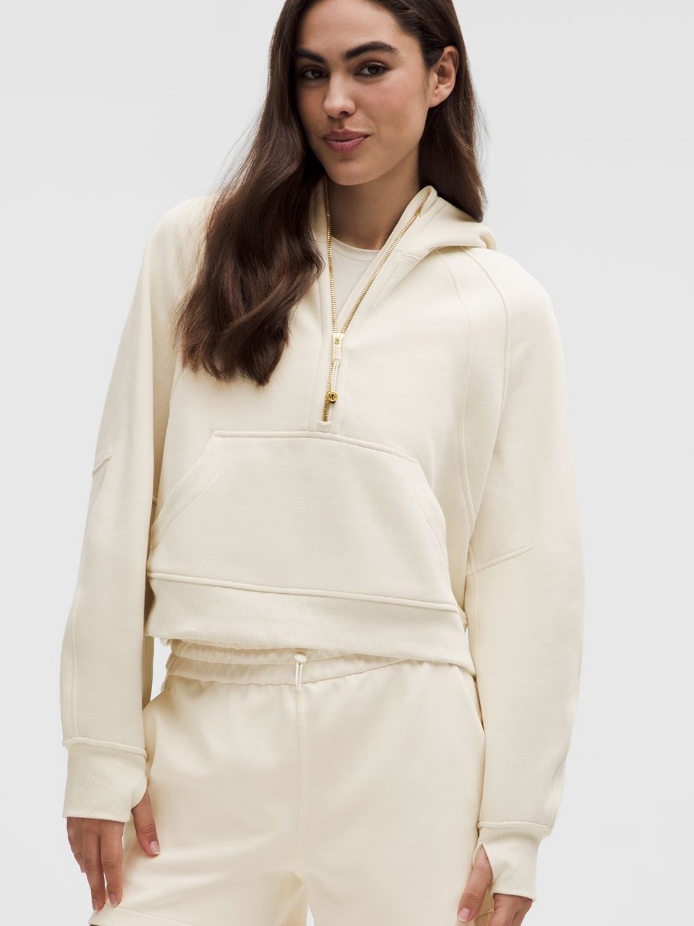 Lululemon Scuba Oversized Half Zip Hoodie Size M/L in ivory and gold